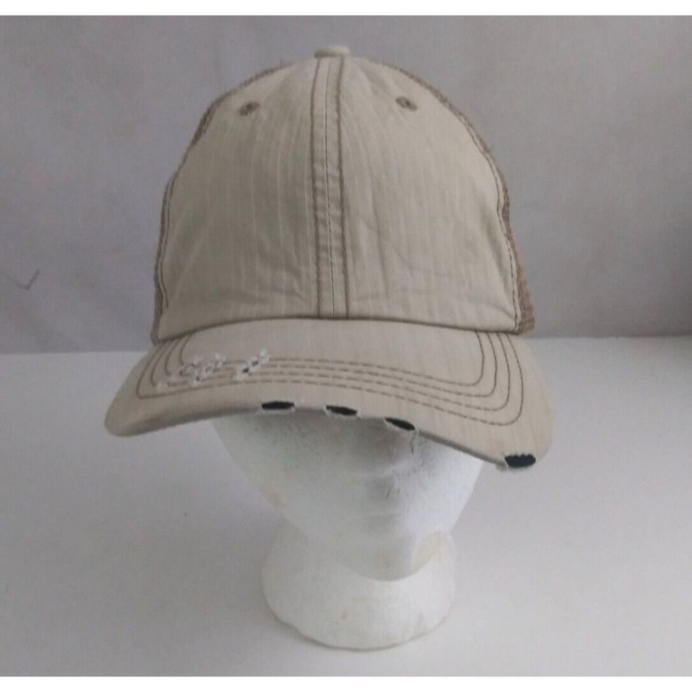 Tan Ripped Mesh Back Trucker Unisex Adjustable Baseball Cap
